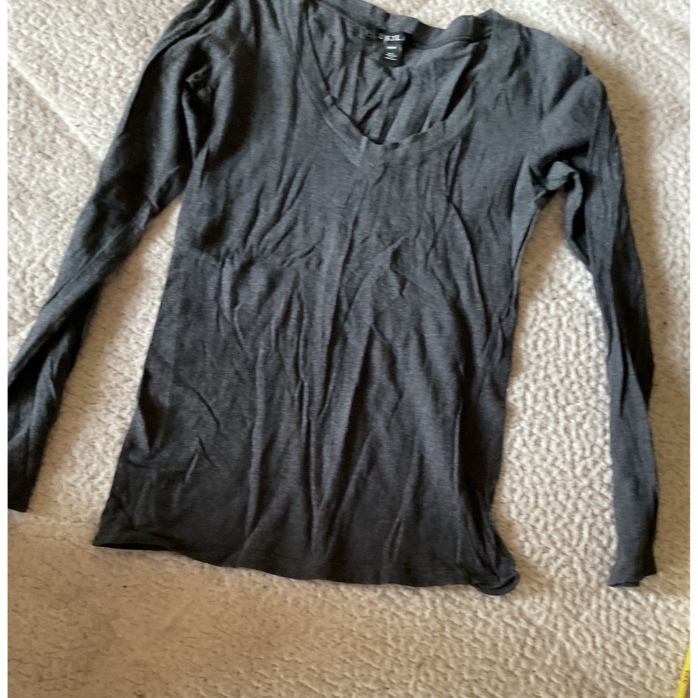 UK2LA Long Sleeve Top Womens Medium Gray Excellent V-Neck Cotton Blend Jersey